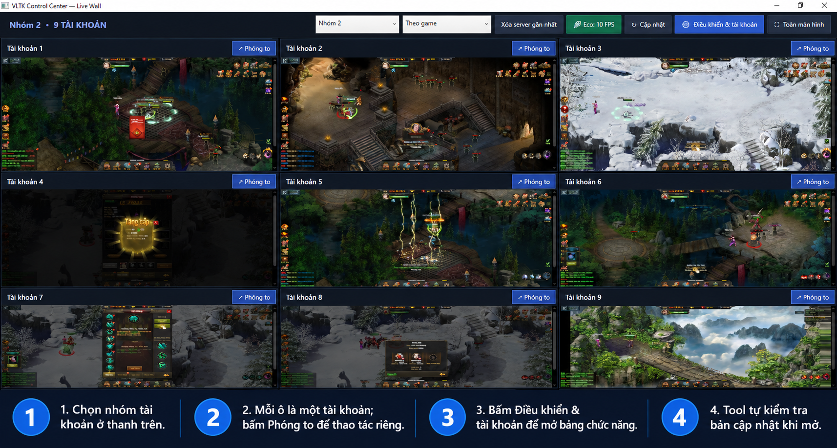 Giao diện Live Wall quản lý nhiều tài khoản VLTK